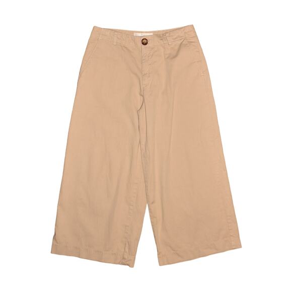 JOIE $188 Mid-Rise Cropped Wide Leg Cotton Khaki Pant Beige Size 24 - Picture 1 of 3
